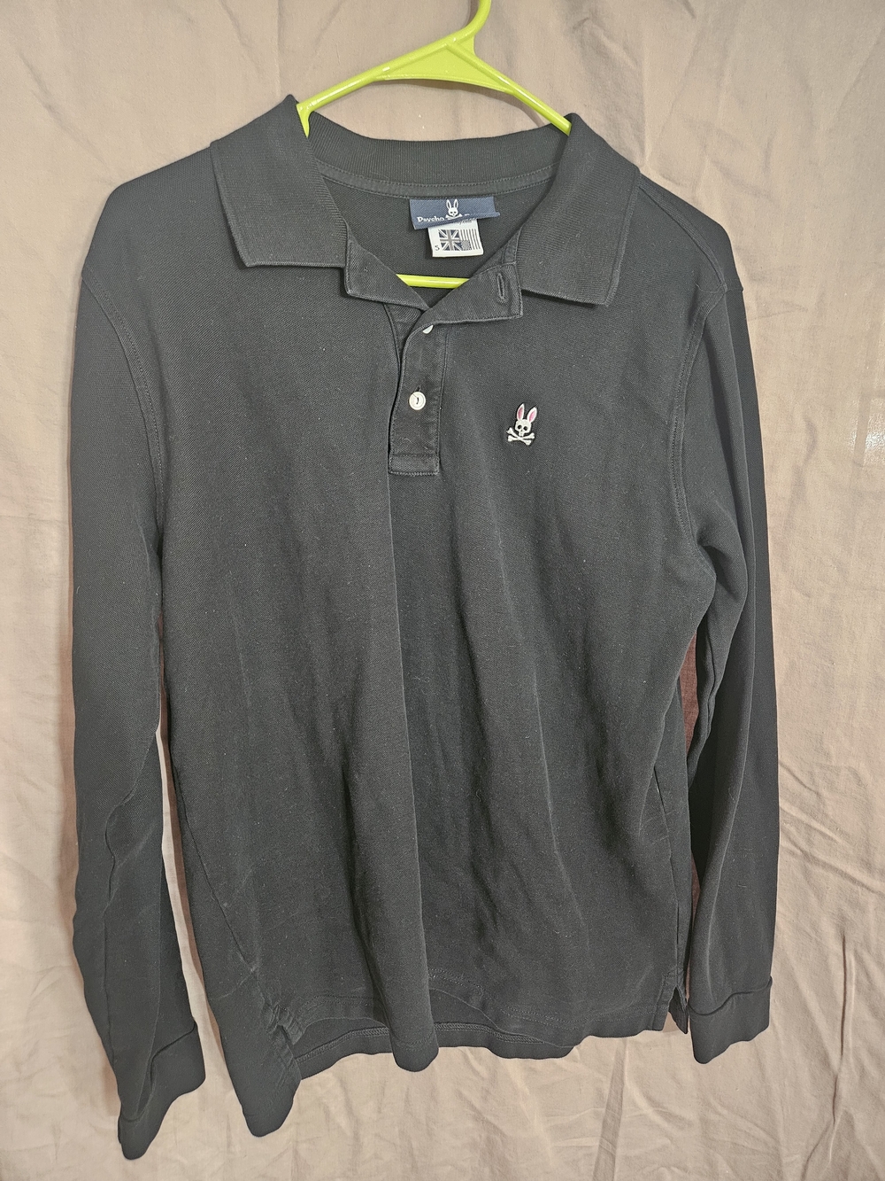 Psycho Bunny Black Long-Sleeve Polo with Embroidered Logo (M)